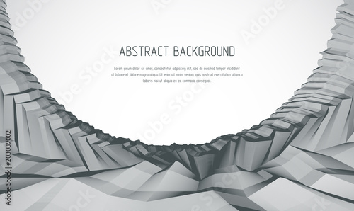 Line art 3d abstract vector background with geometric linear terrain surface of fantastic cosmic planet landscape, science fiction illustration. 