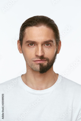 Young Man WIth Beard Before And After Shaving