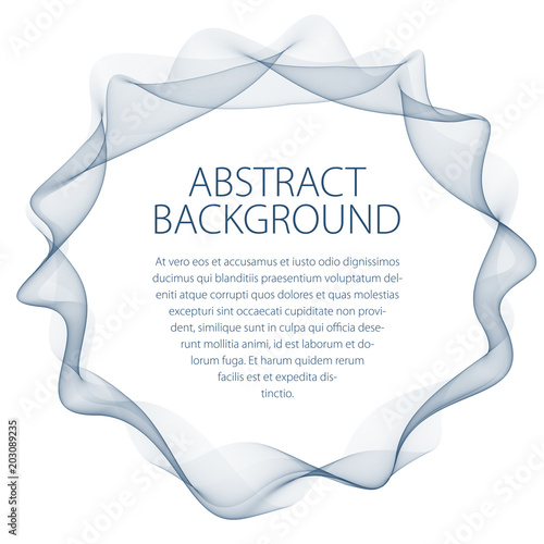Flowing smooth linear frame in a shape of circle. Vector abstract artistic beautiful background with copy space for text.  Isolated over white background.