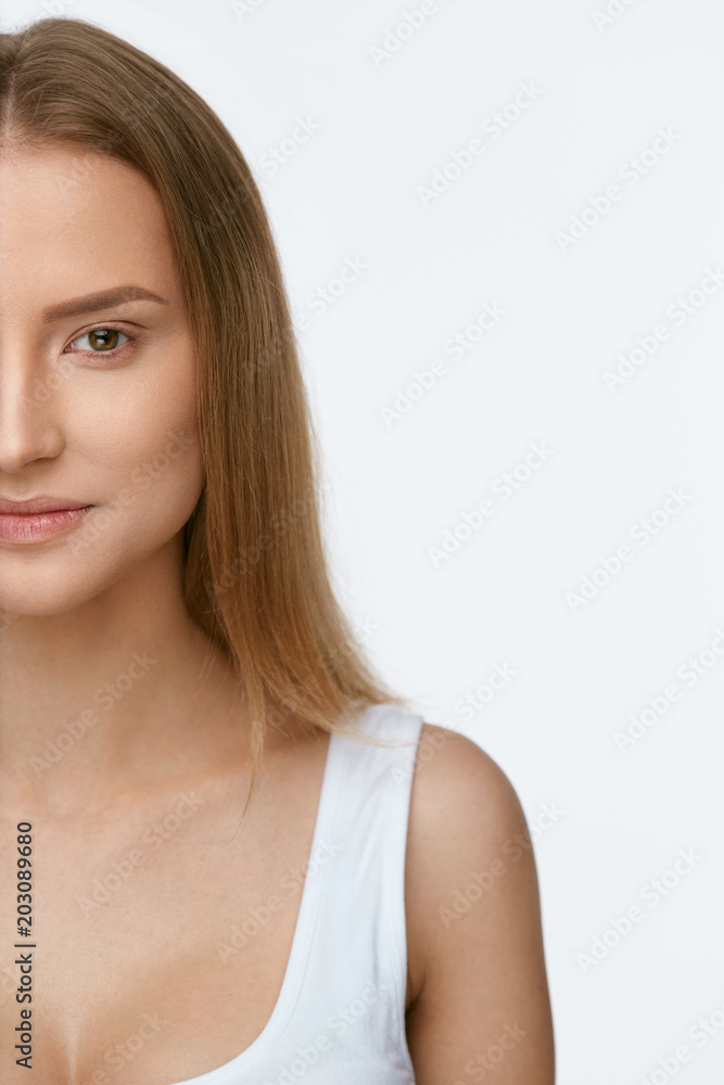 Beautiful Woman Half Face With Natural Makeup Beautiful Woman Half Face With Natural Makeup