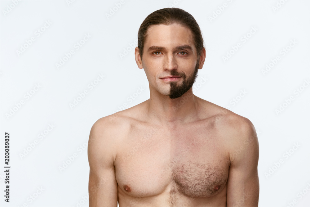 Shaving. Man With And Without Hair On Face And Body Shaving. Man With And Without Hair On Face And Body