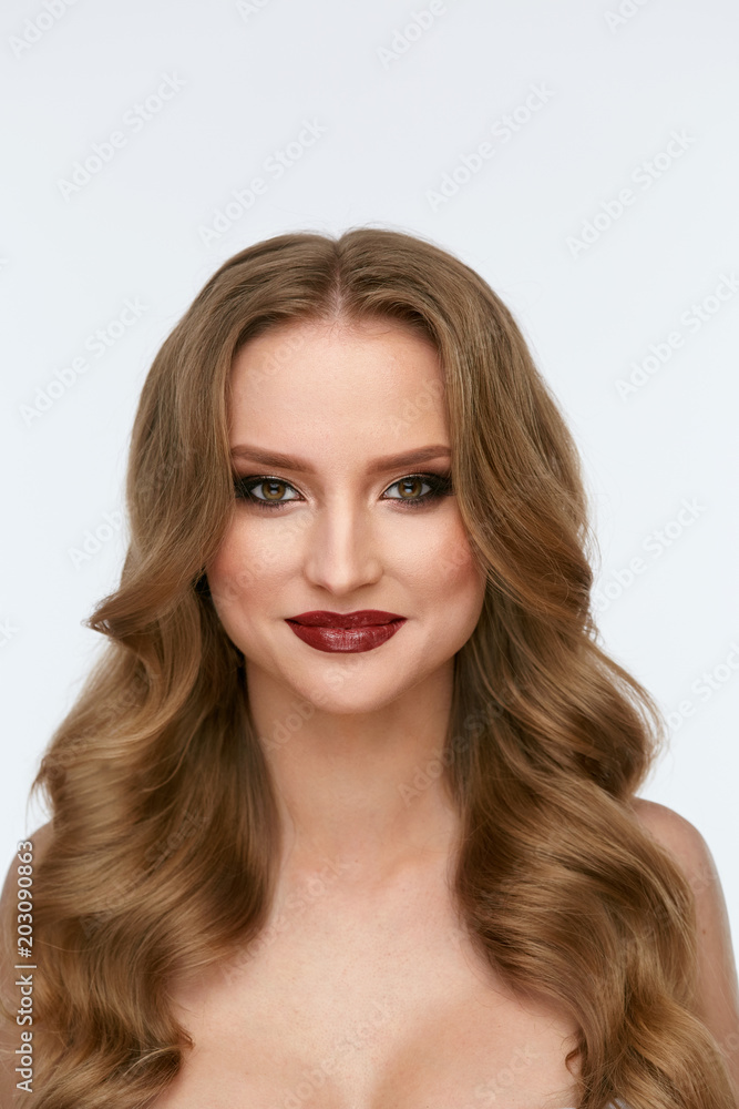 Beauty Makeup. Young Woman With Beautiful Face And Hairstyle