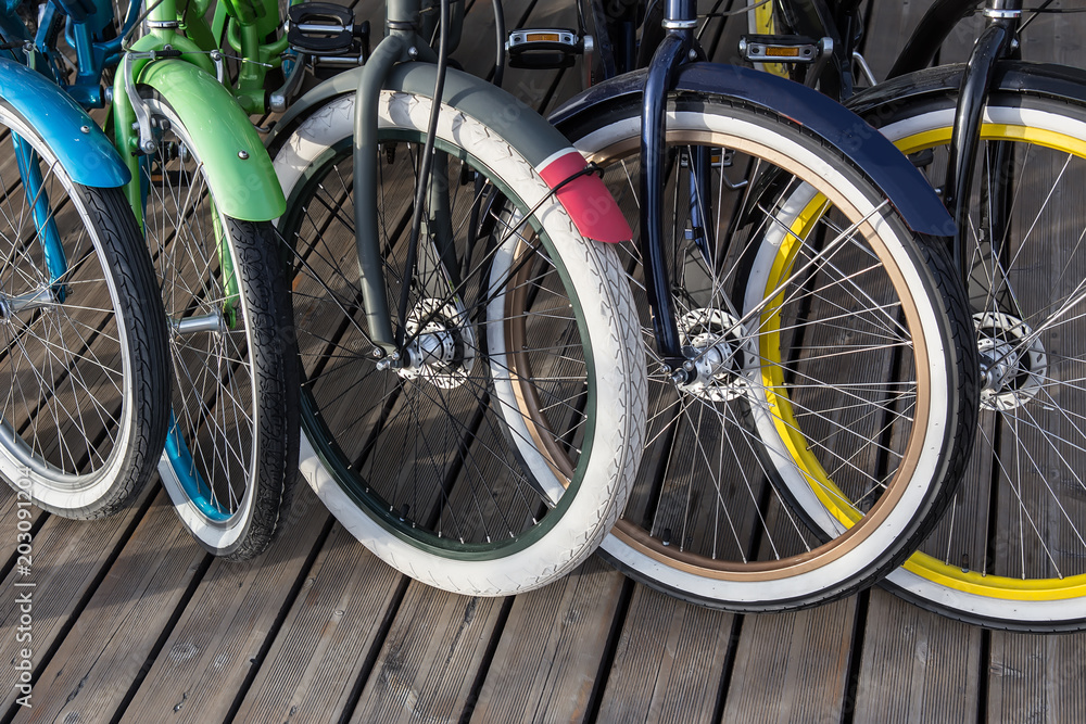 bicycles in the Parking lot in a row bicycles in the Parking lot in a row