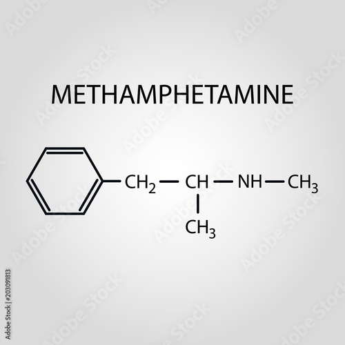Methamphetamine molecular structure isolated flat vector sign