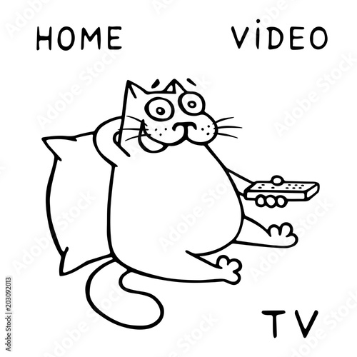 The cat watches home video. Vector illustration