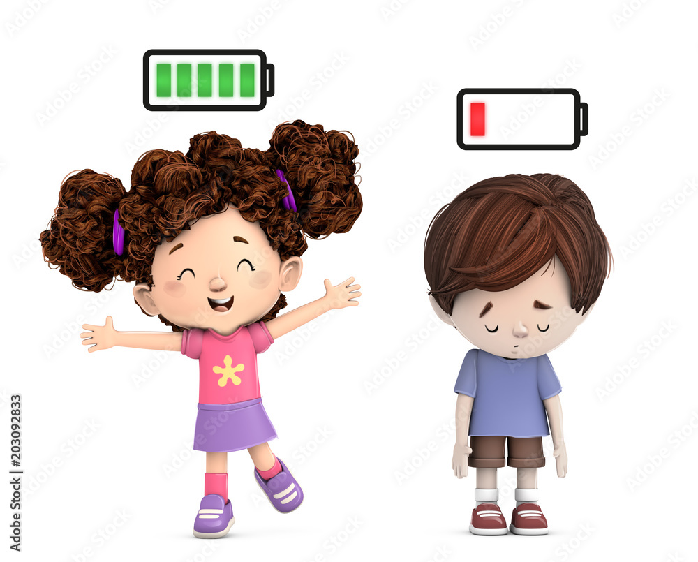 niños con bateria de energia Stock Illustration | Adobe Stock