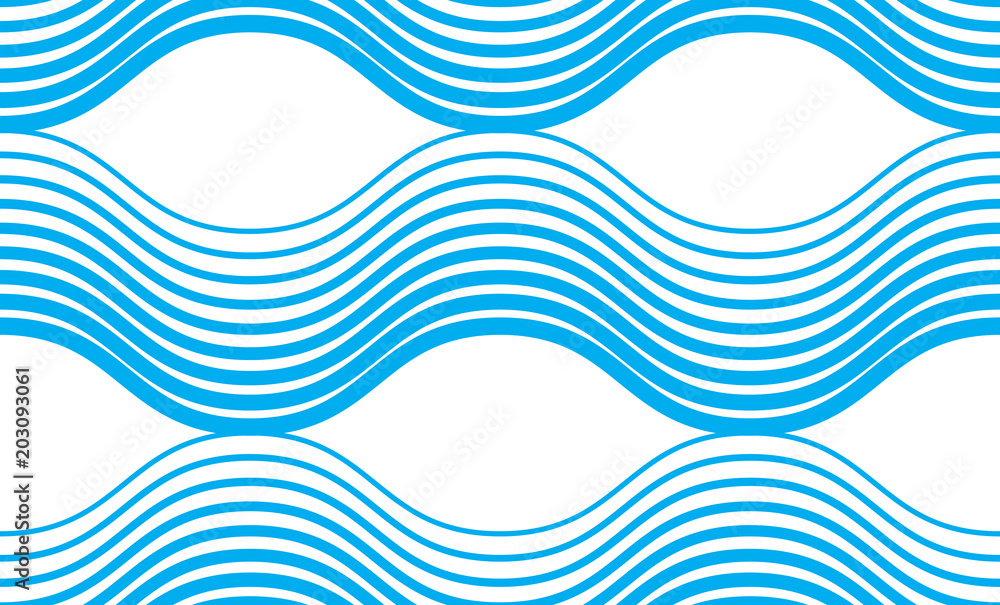 Marine vector seamless pattern with stylized blue waves, curve lines abstract repeat tiling background. Water Wave abstract design. Marine vector seamless pattern with stylized blue waves, curve lines abstract repeat tiling background. Water Wave abstract design.