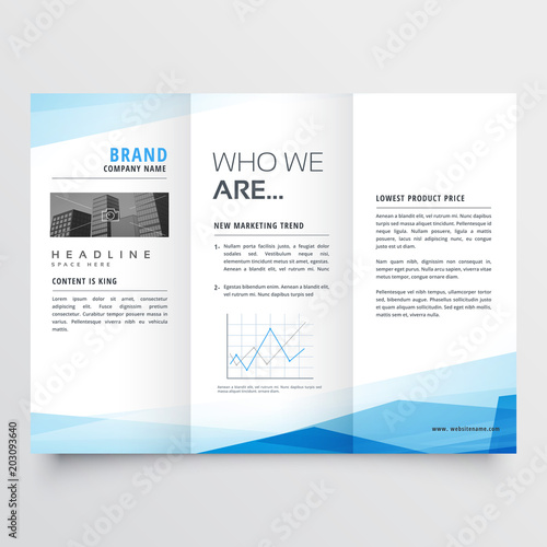 minimal blue trifold brochure layout background photo