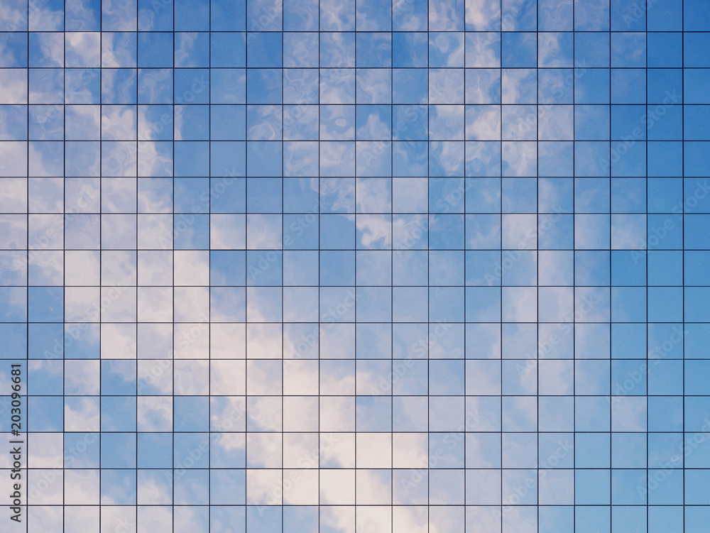 View of the clouds reflected in the glass office building. 3d rendering View of the clouds reflected in the glass office building. 3d rendering