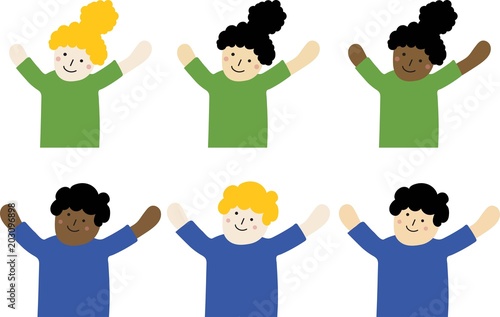 simple happy girls and boys  vector illustration in different ethnicity