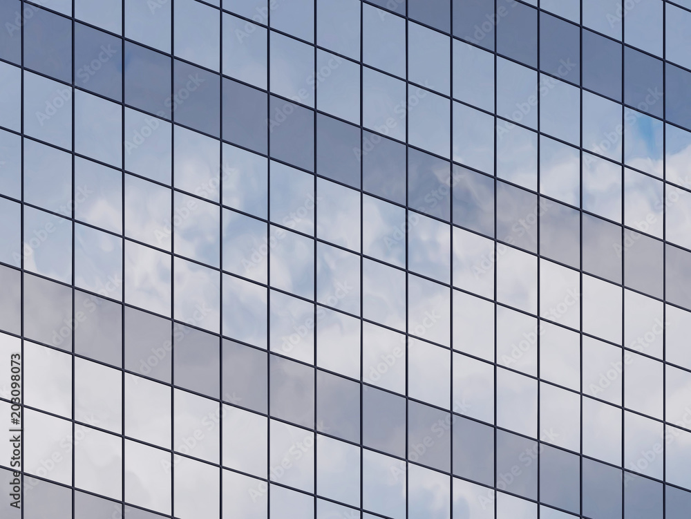 View of the clouds reflected in the glass office building. 3d rendering View of the clouds reflected in the glass office building. 3d rendering