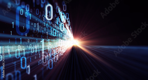 Binary code  background/Color  bytes of binary code flying through a vortex, background code depth of field with lens flares photo
