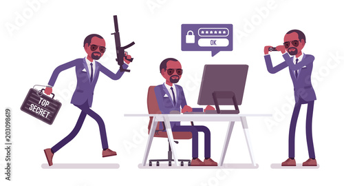 Secret agent black man, gentleman spy of intelligence service working