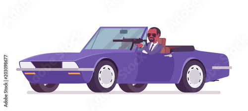 Secret agent, black gentleman spy of intelligence service driving car