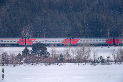 City electric train in winter