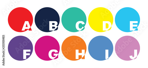 カラフルなA-Jの丸いアルファベット Collection of isolated round Alphabet icons for A - J
