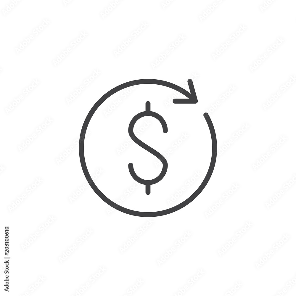 Rotate arrow and dollar outline icon Rotate arrow and dollar outline icon