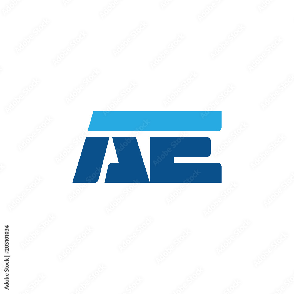 Initial letter AE, straight linked line bold logo, simple flat blue colors Initial letter AE, straight linked line bold logo, simple flat blue colors