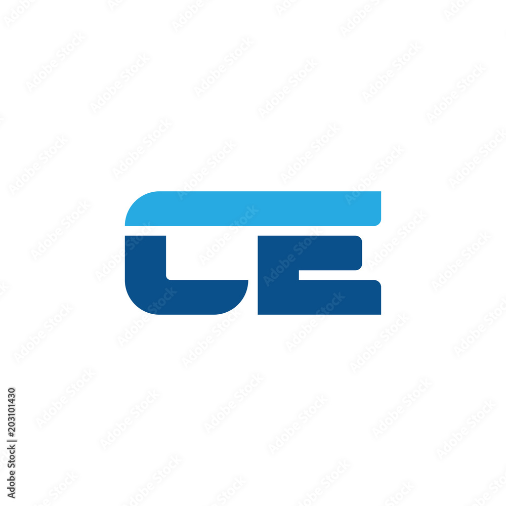 Initial letter CE, straight linked line bold logo, simple flat blue colors Initial letter CE, straight linked line bold logo, simple flat blue colors