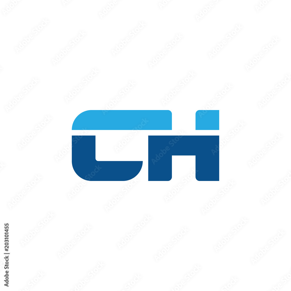 Initial letter CH, straight linked line bold logo, simple flat blue colors Initial letter CH, straight linked line bold logo, simple flat blue colors