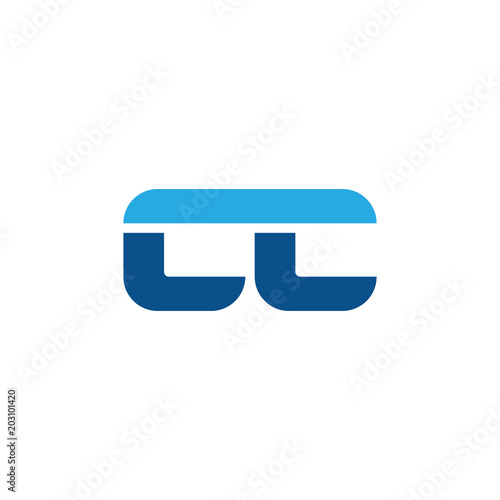 Initial letter CC, straight linked line bold logo, simple flat blue colors
