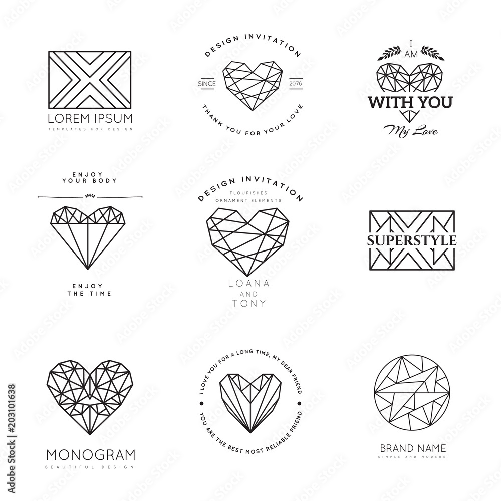 Vector logos with geometric shapes. Logo template design. Stock Vector