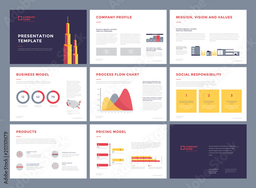 Business presentation templates. Slideshow. Vector infographic elements for presentation slides, corporate report, annual report, leaflet, business marketing, brochure, web design and banner, flyer.