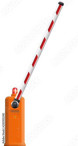 Entrance barrier with opened arm for passage and thoroughfare - isolated realistic technical 3d vector illustration on white background.