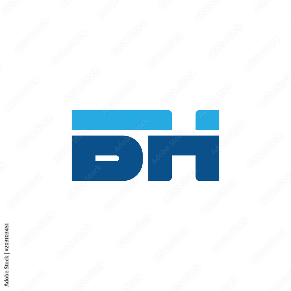 Initial letter BH, straight linked line bold logo, simple flat blue colors Initial letter BH, straight linked line bold logo, simple flat blue colors