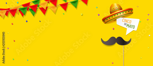 Simple Cinco De Mayo design concept vector. Moustache on a stick with a speech bubble Cinco De Mayo. Cinco De Mayo design with open space for your text. photo