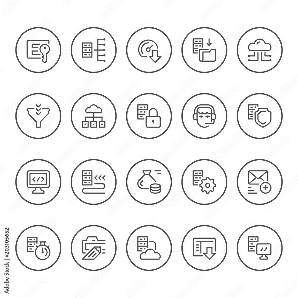 Set round line icons of hosting Set round line icons of hosting