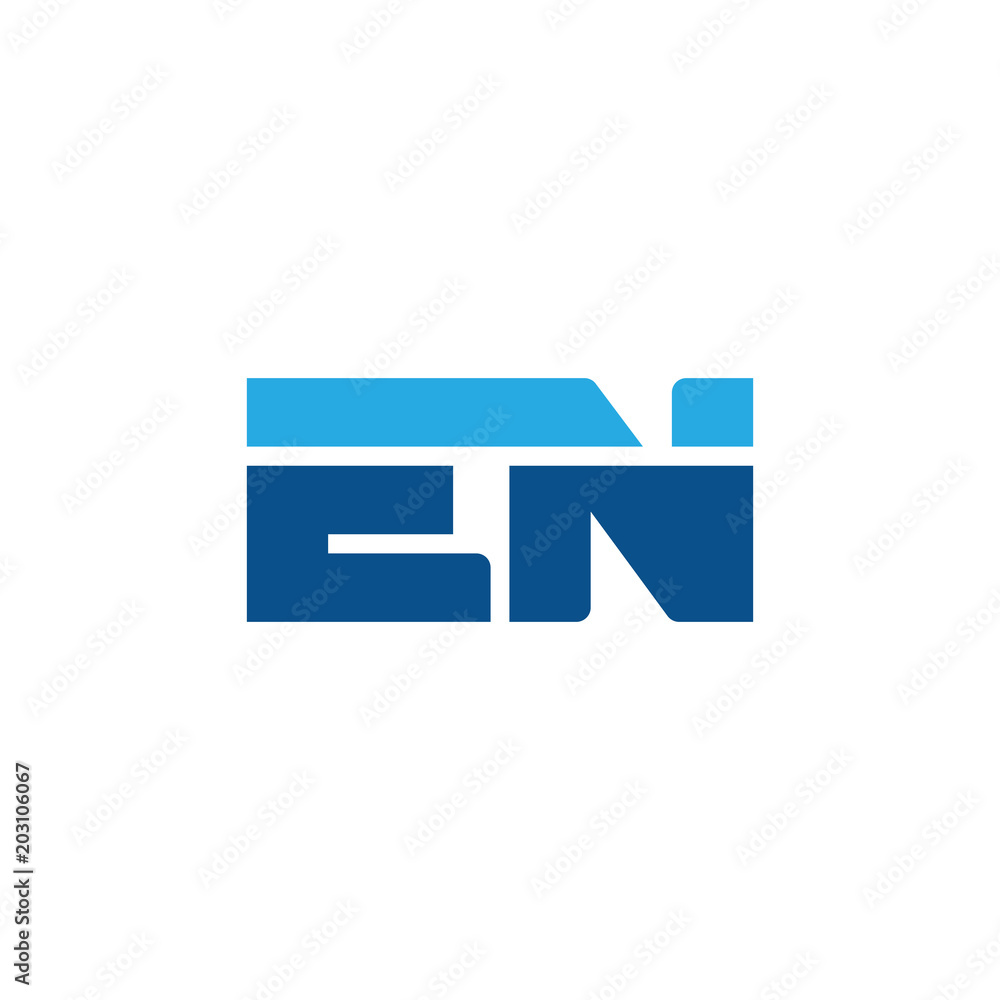 Initial letter EN, straight linked line bold logo, simple flat blue colors Initial letter EN, straight linked line bold logo, simple flat blue colors