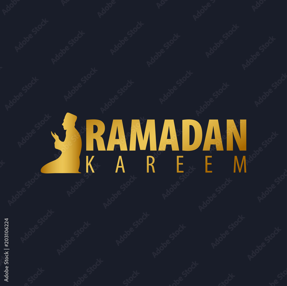 Gold Ramadan Kareem logo. Islamic and Arabic emblem. Vector
