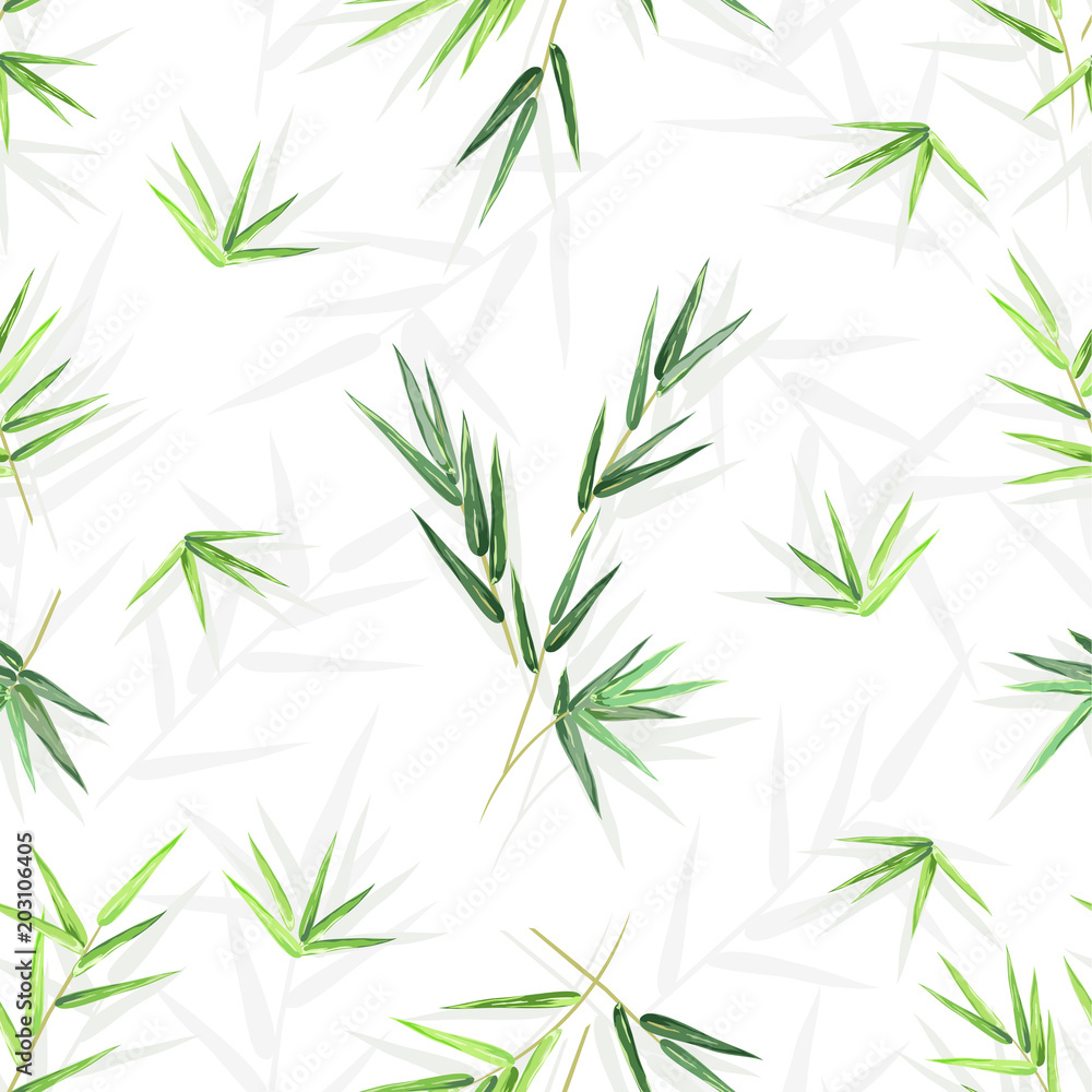 Fototapeta premium Seamless background with bamboo leaves, vector floral pattern with seamless texture for print design.