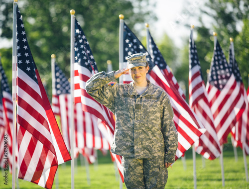 Patriotic American Female Soldier in uniform