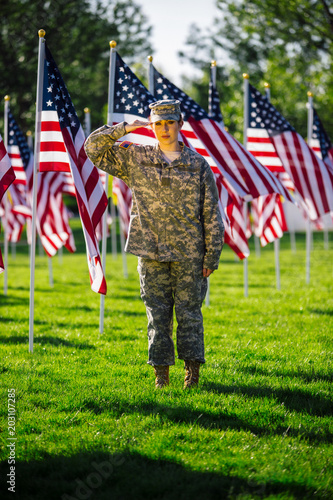 Patriotic American Female Soldier in uniform