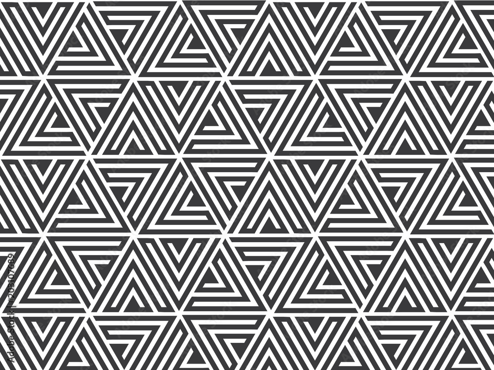 flower pattern vector, repeating linear of triangle petal like flower, monochrome stylish, monochrome hexagonal pattern, arabesque optical pattern in black and white. flower pattern vector, repeating linear of triangle petal like flower, monochrome stylish, monochrome hexagonal pattern, arabesque optical pattern in black and white.