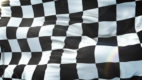 Chequered flag waving on sun. Seamless loop with highly detailed fabric texture. Loop ready in 4k resolution.