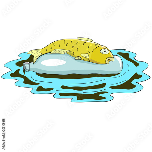 Vector illustration of fish killed by waste.