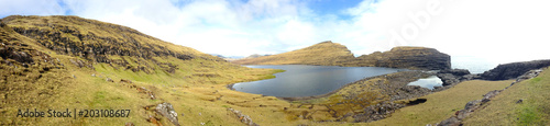 leitisvatn lake and cliffs, faroe islands