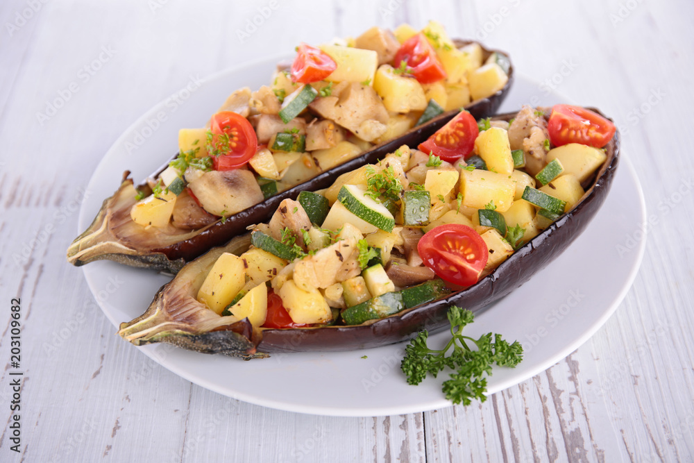 stuffed eggplant with vegetable stuffed eggplant with vegetable
