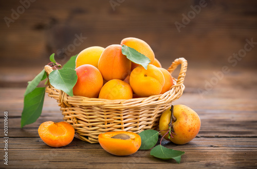 Fresh apricots in the basket