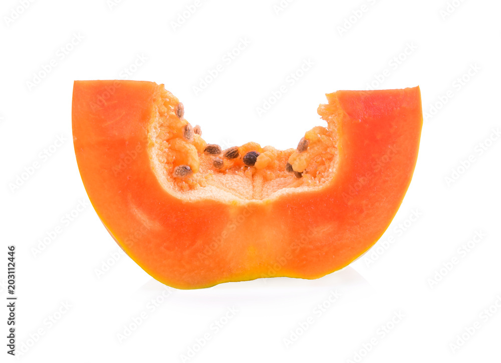 slice cut papaya fruits isolated on white background slice cut papaya fruits isolated on white background