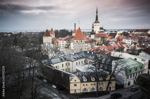 Old town of Tallinn, toned aerial panorama