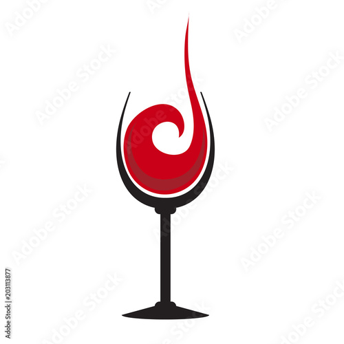 Glass of red wine with splash, hand draw, stock vector logo illustration