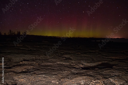 Northern lights and Aurora over Lake Superior on the North Shore of Lake Superior in Minnesota photo