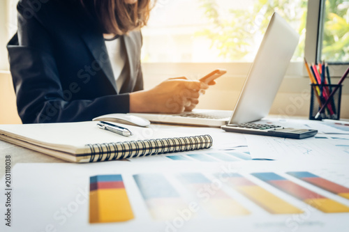 Wallpaper Mural Close up of hand business women sitting be using smartphone at meeting room. Teamwork successful Meeting Workplace strategy Concept. Torontodigital.ca