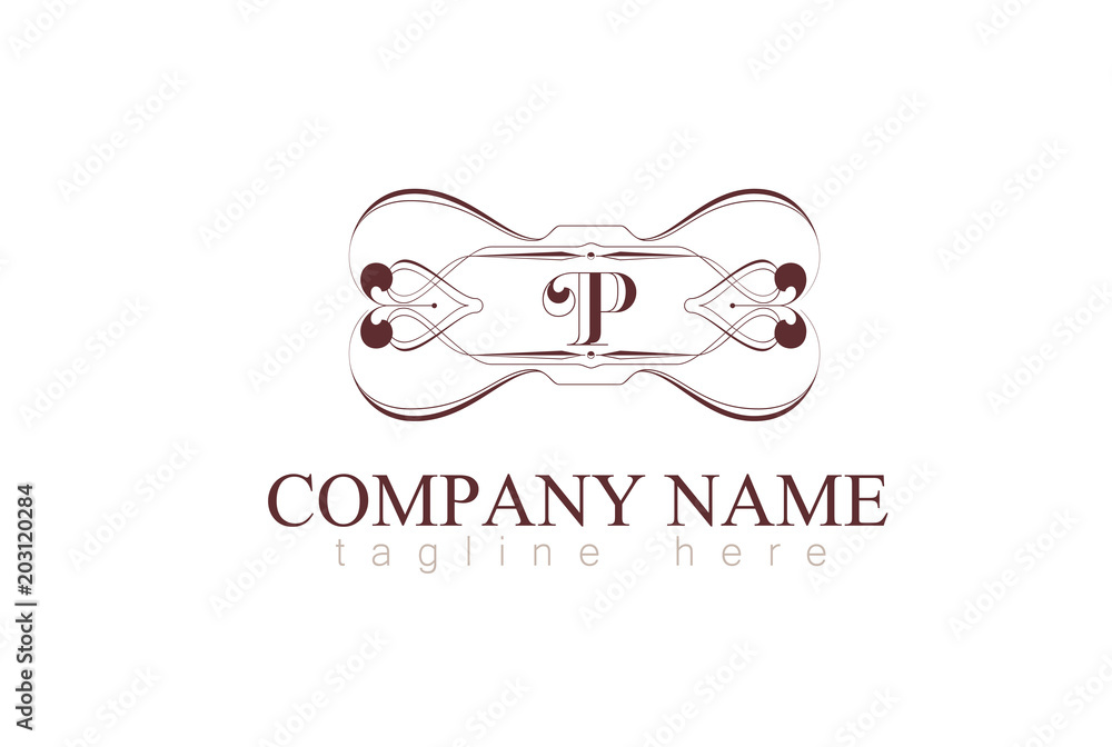 Vector Letter P Monogram Identity Concept In Frame Vintage. Vector Letter P Monogram Identity Concept In Frame Vintage.
