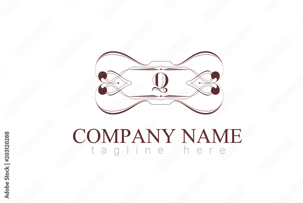 Vector Letter Q Monogram Identity Concept In Frame Vintage. Vector Letter Q Monogram Identity Concept In Frame Vintage.