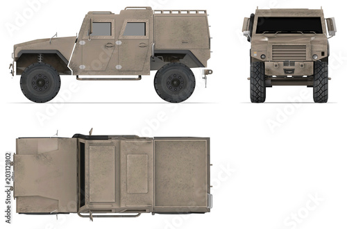 Military vehicle isolated on a white background - 3D Render photo